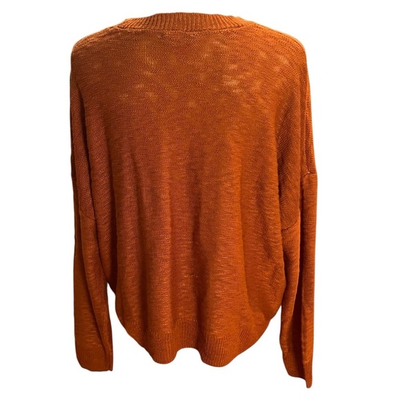 NWOT VINCE CAMUTO Linen-style drop shoulder crewneck sweater burnt orange SZ L - Picture 2 of 6